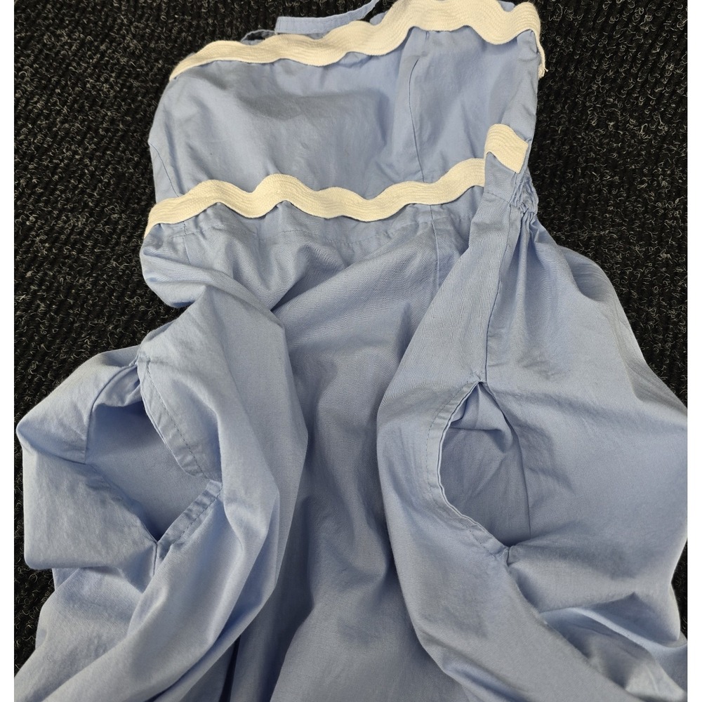 Sim & Sam Women's S Ric Rac Midi Dress Lt. Blue Pockets Smocked Back Cottagecore - Picture 7 of 8